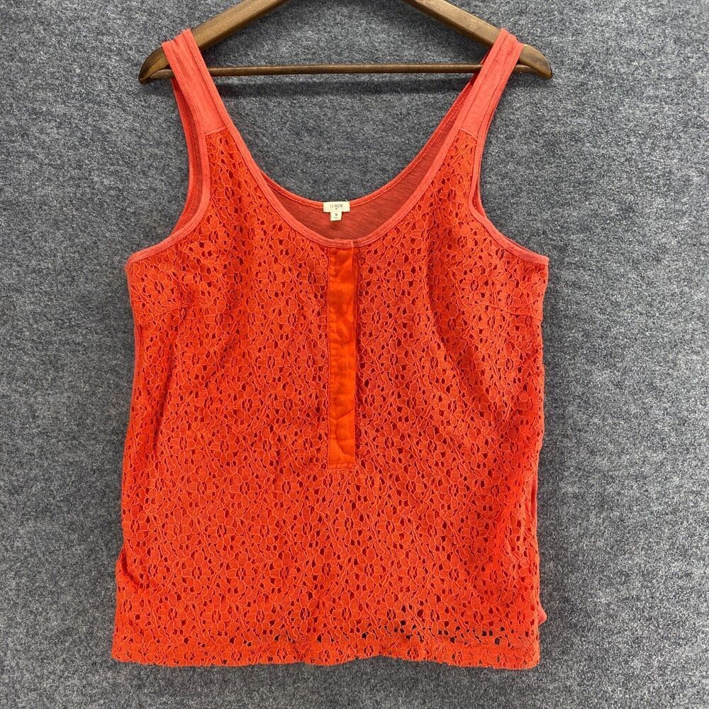 J. Crew Tank Women S Small Red Floral Crochet 1/2 Button Sleeveless Wide Strap